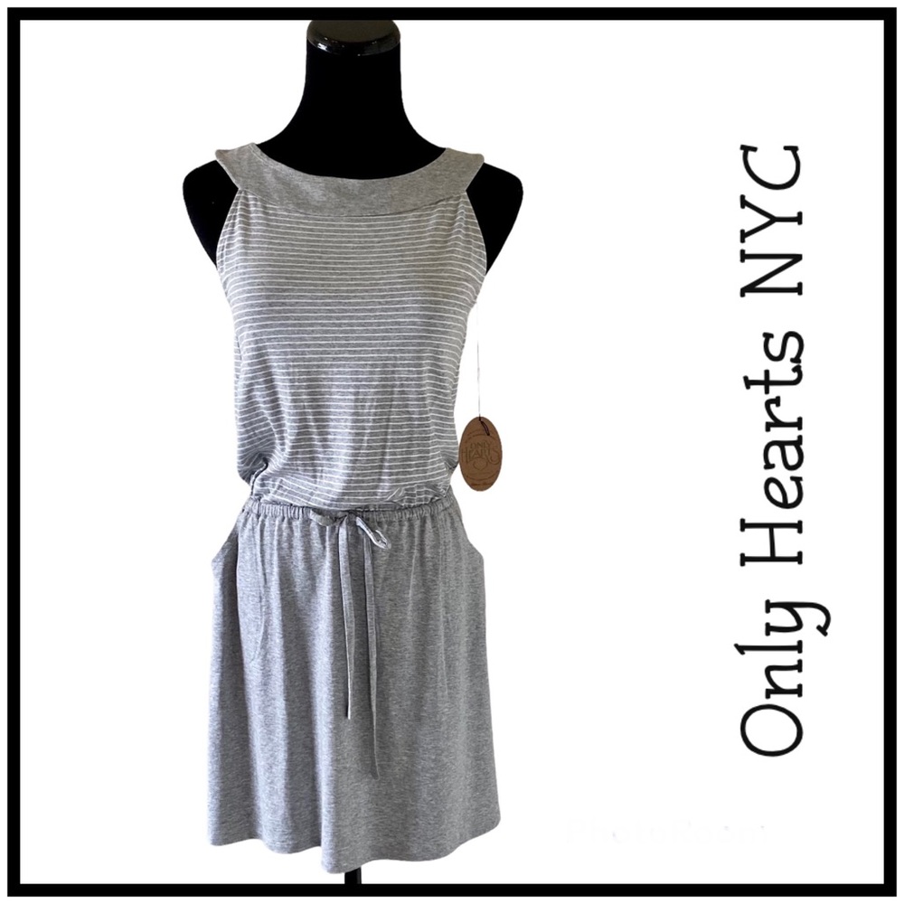 ONLY HEARTS NYC NWT ‘So Fine’ Stripe Blouson Mini Dress Grey and White Size XS